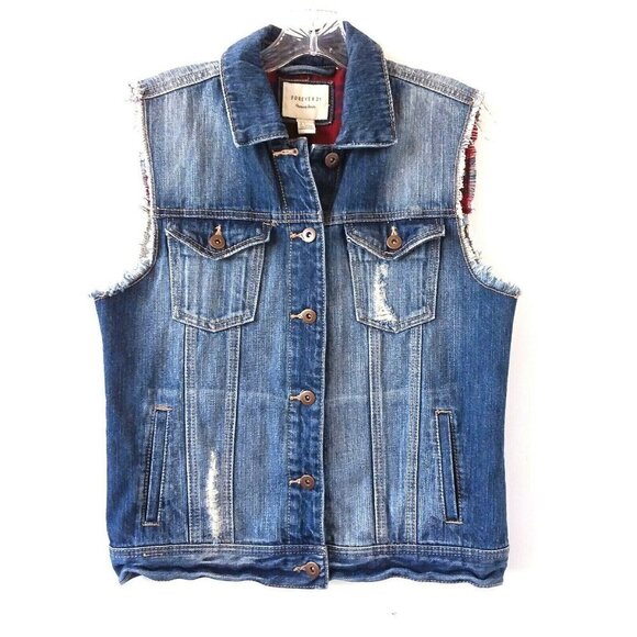 Forever 21 Distressed London Studded Denim Vest - Picture 1 of 8